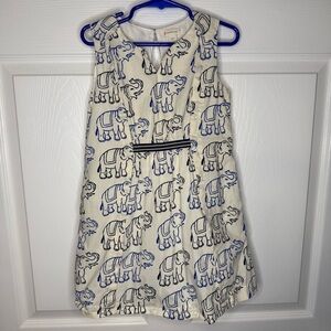 Crewcuts Elephant Print Kids 100% Cotton Dress - Blue and White Size 5 GUC